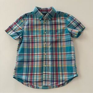 Ralph Lauren Boys 6 Teal Blue Plaid Button Down Shirt Spring Summer Easter